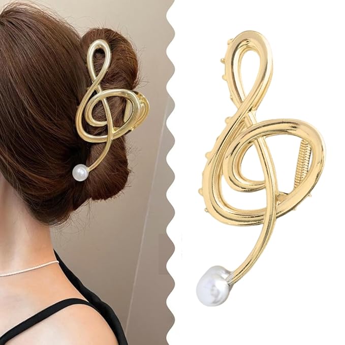Music Note Hair Clips Large Metal Hair Claw Clip with Pearl Gold Musical Score Hair Claws Strong Hold Nonslip Hair Jaw Clip for Thin Thick Hair Stylish Hair Accessories for Women Girls