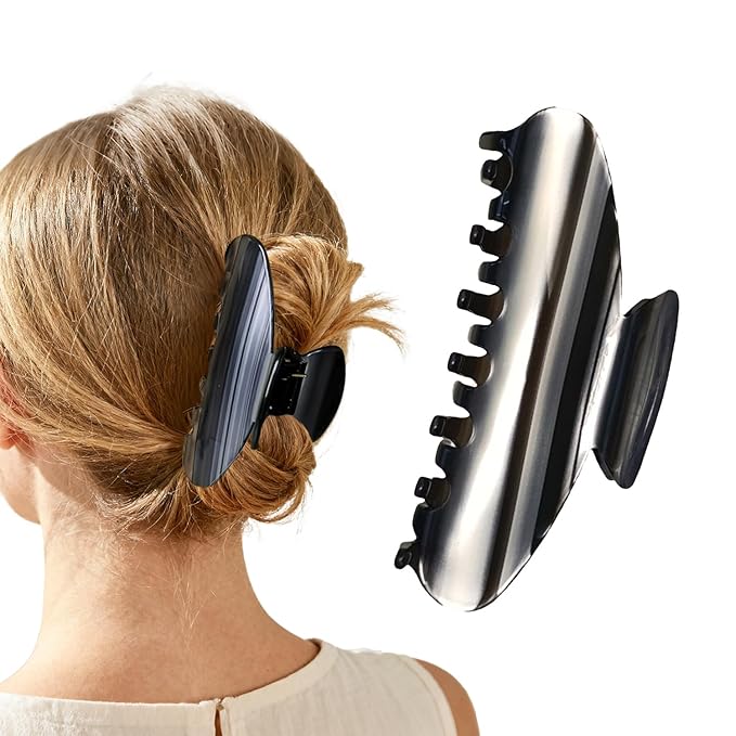 French Hair Claw Clips for Women Grils,4 Inch Strong Hold No Slip Grip Accessories Acetate Material,Not Easily Damaged,Thick or Thin Hair (Black & White)