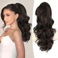 ALXNAN Ponytail Extension,18 Inch Claw Clip in Long Curly Wavy Black Brown Ponytail Hair Extension Jaw Clip on Pony Tails Hairpiece for Women