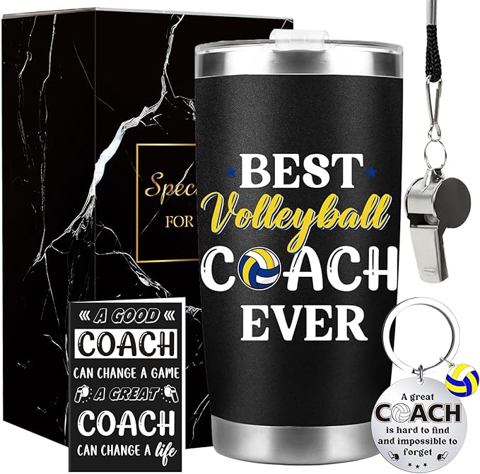 Keluna Volleyball Coach Gifts for Men - Volleyball Coach Appreciation Thank You Team Player Sports Lover Gift for Men Brother Husband Teacher Colleague Tumbler Cup Keychain Whistle Greeting Cards