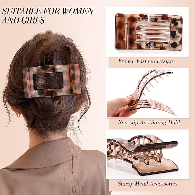 Obeoby 8 PCS Flat Hair Clips for Women, Strong-Hold French Flat Claw Clips for Thin Thick Hair Barrettes Medium Accessories (Tortoiseshell)