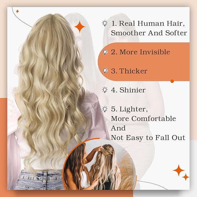 Full Shine Hair Extensions Tape in Color 16P22 Highlighted Blonde Tape in Hair Extensions Human Hair Bridal Hairstyles 20Inch 100G 40Pcs Straight Silky Seamless Skin Weft