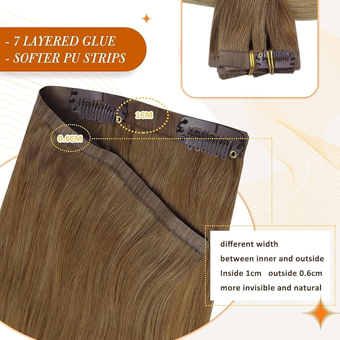 Full Shine Human Hair Clip in Extensions 12 Inch Hair Extensions Clip in Light Brown to Blonde Invisible Hair Extensions Human Hair for Short Softness 80 Grams 8 PCS