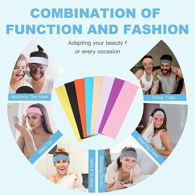 8 Pcs Headbands for Women's Hair, Fashion Hair Bands for Women Soft Elastic Ladies Headband Yoga Gym Hair Accessories
