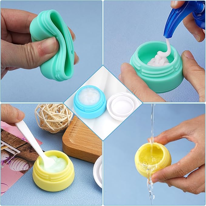 Small Travel Size Container for Cream 3pcs Mini Silicone Makeup Jar and 1pcs Tiny Squeeze Bottle, TSA Approved Leak-proof Lotion Pots and Toiletries Bottles With Storage Bag