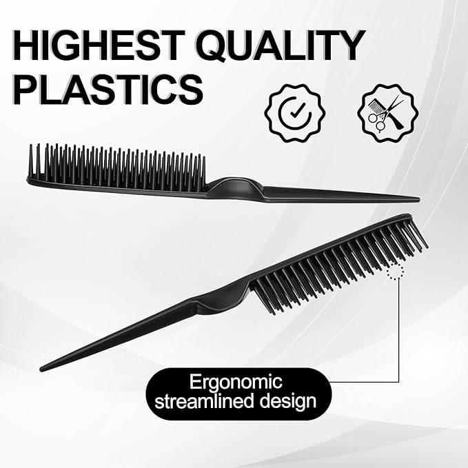 8PCS 3 Row Rat Tail Comb, Travel Size Styling Comb for Natural Detangling Curly Hair, Rat-tail Teasing Brush for Combing, Styling, and Sectioning, Unisex