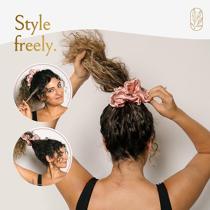Silk Scrunchies for Women Ponytail Holders – Oversized Mulberry Silk Scrunchies – Extra Large No Damage Hair Ties for Curly, Thick, and Thin - Hair Accessories for Women – Blush Pink, XL By Curlfriend