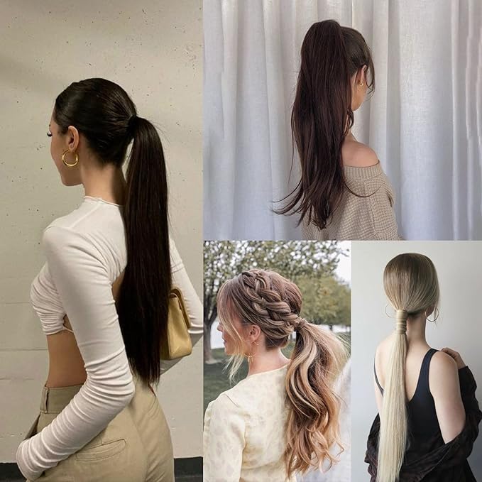 Claw Clip Ponytail Extension 18" Clip in Wavy Ponytail Hair Extensions Long Pony Tails for Women Extensions Ash Blonde Mix Brown Wave Hairpiece