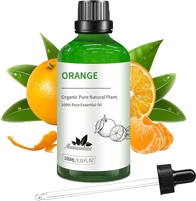 Orange Essential Oil Pure,Mumianhua Natural Sweet Orange Oil for Reed Diffuser, Humidifier, Air Purifier, Skin,Home, Perfumes, Soap, Candles Making, Room Spray, Cleaning 3.38Fl Oz
