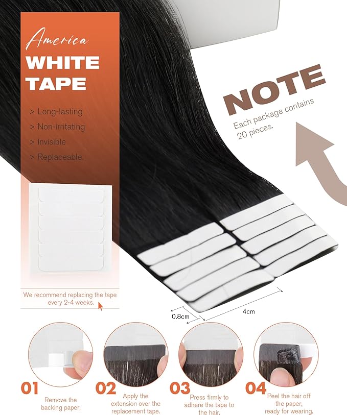 Sunny Hair Tape in Hair Extensions Human Hair 14inch Hair Extensions Real Human Hair Tape in Extensions for Women Jet Black Invisible Remy Hair Natural Straight Skin Weft Double Sided Tapes 20Pcs 50g