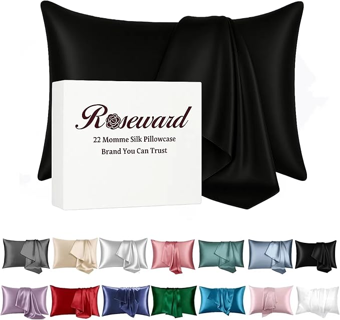 Black Silk Pillowcase with Natural Dye Made in USA, Oeko-TEX Certified Real 22 Momme King Silk Pillow Cases with Zipper for Beauty Sleep, Anti Aging, 1 Pack 20"x36" (King, Black)