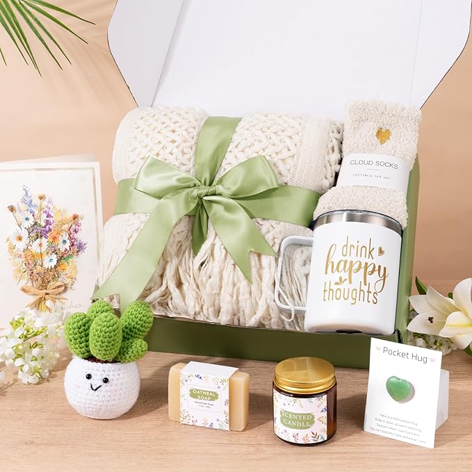 Get Well Soon Care Package for Women, Unique Birthday Gifts for Women, Thank You, Get Well, Sympathy Gift Baskets Spa Gifts Inspirational Friendship After Surgery Gift Blanket, Box for Her Grandma