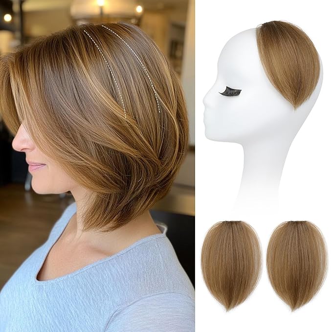 REECHO Clip in Hair Volumizer, 2PCS 6 inch Short Thick Clip in Hairpieces Adding Extra Volume Hair Extensions for Women (Light Brown with Blonde Highlights)