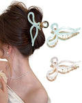 ACECHA 2 Pack Gold Metal Bow Hair Claw Clips for Women, 4.5" Colorful Non-slip Hairclips for Thick Thin Hair Claws Strong Hold Styling (Mermaid)