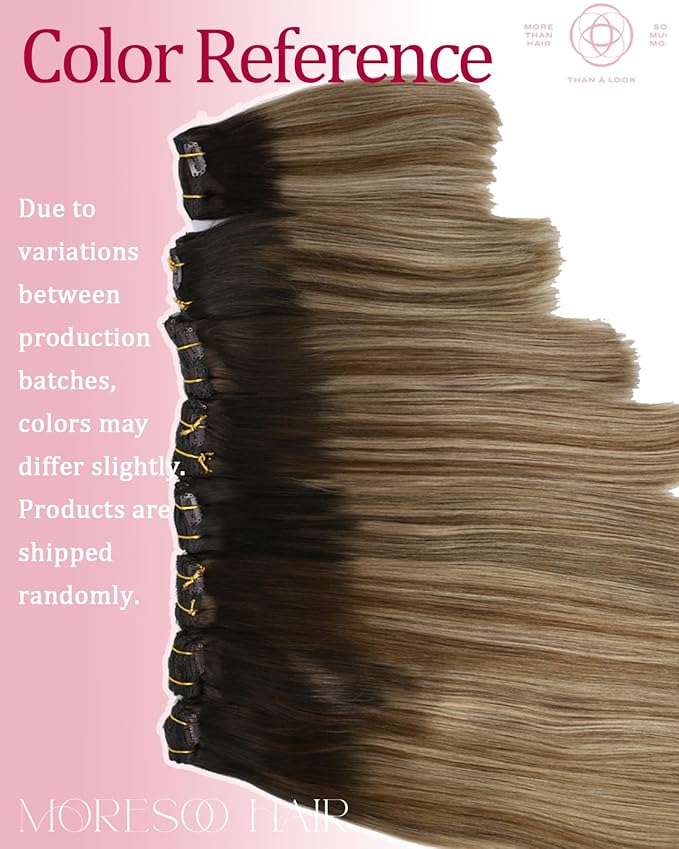 Moresoo Clip in Hair Extensions Real Human Hair for Women Long Human Hair Clip in Extensions Balayage Brown to Blonde 16 Inch Different Batches