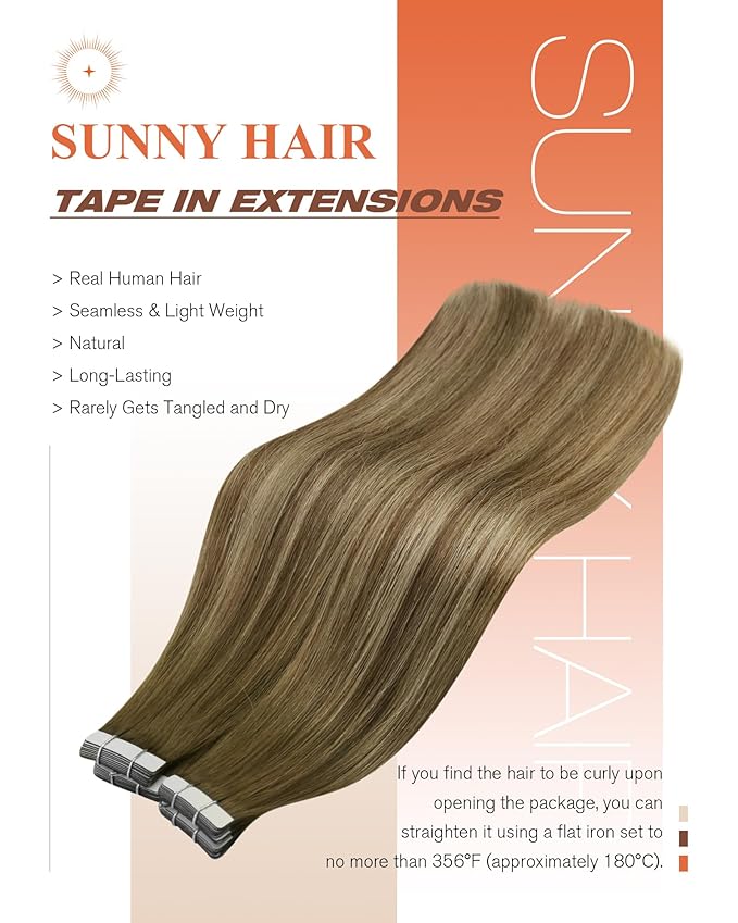 Sunny Hair Tape in Hair Extensions Human Hair,Balayage Brown with Blonde Hair Extensions Tape in 16 Inch Real Human Hair Tape in Extensions 40Pcs 100g