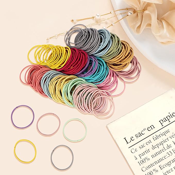 Unaone Hair Elastics Ties, 300 PCS Stretchable Rubber Hair Band No Crease Hair Band 2mm for Thin Hair, Suitable for Women, Men, Girls and Boys