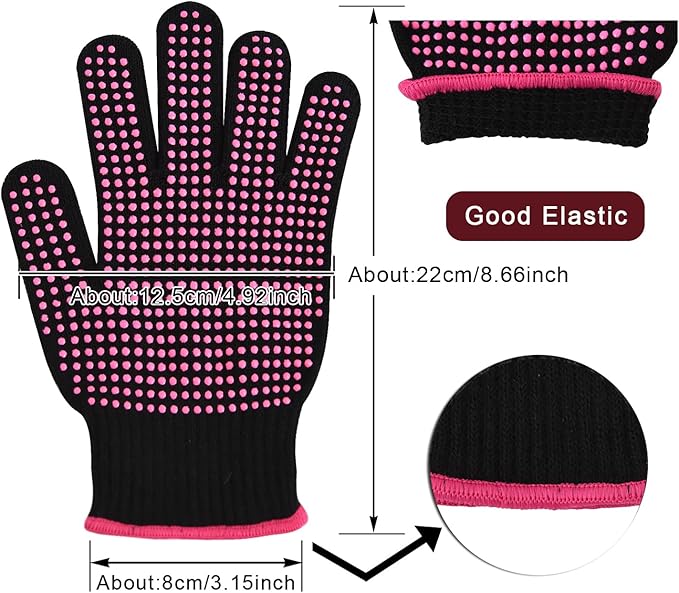 YANTAISIYU ‌2-Pack Heat-Resistant Gloves with Silicone Bumps Heat Blocking Gloves for Curling Hair Styling