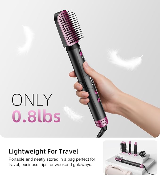 5 in 1 Hot Air Styler & Hair Dryer Brush, High-Speed Blow Dryer, 1300W Fast Drying Curling Without Heat Damage, Volumizing Straightening, Auto Wrap Curlers Includes Travel Storage Bag
