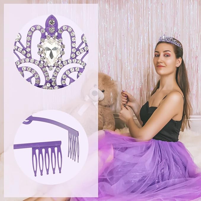 Didder Purple Tiara Crown Headband Princess Crowns for Women Girls with Combs Princess Tiaras for Little Girls Bridal Wedding Prom Birthday Party Halloween Princess Costume Crown