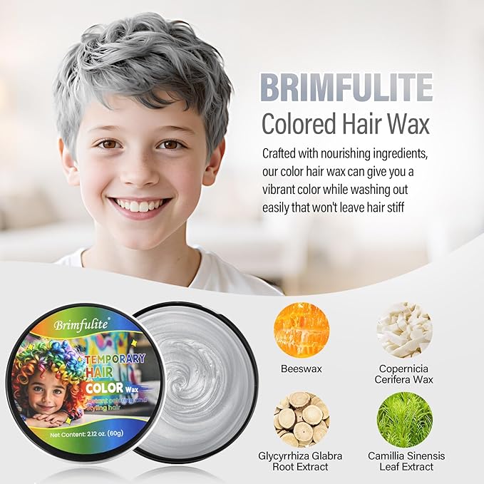 Silver Hair Wax, Temporary Hair Color for Kids, Washable & Nourishing Grey Hair Wax for Women & Men 2.12 Oz.