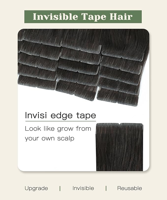 SURNEL Injection Tape in Hair Extensions 22 Inch Darkest Brown Injected Invisible Human Hair Tape in Extensions 20 Pcs 50g(#2,22)