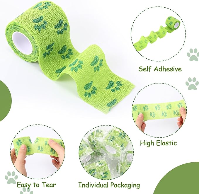 6 Rolls No Chew Bandage for Dogs Bitter Bandage Wrap for Dogs Wound Wrap (Green,2 Inches X 5 yd)