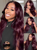 KLAIYI Black Cherry Loose Body Wave Bye Bye Knots Glueless Wig 7x5Precut Lace Front Wigs Human Hair Drawstring Pre Plucked Bleached 30S Ready to Wear and Go Wig with Face Framing Bangs Burgundy 14Inch