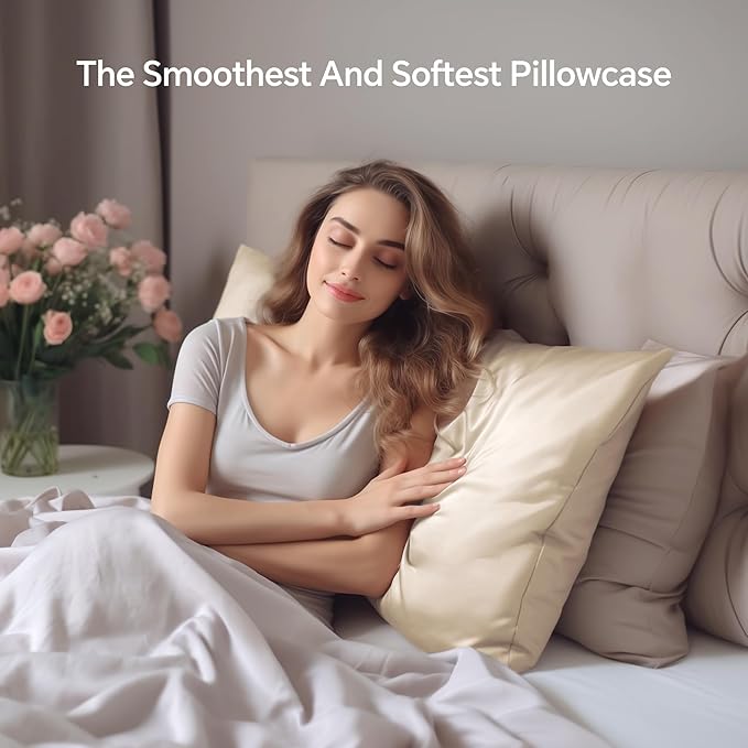 INFIIXSO Silk Pillow Cases 2 Pack Standard Size, Ultra Smooth & Soft Mulberry Silk Pillow Case for Hair and Skin, Breathable Cooling Silk Pillowcase with Hidden Zipper (Beige, 20x26 Inches)