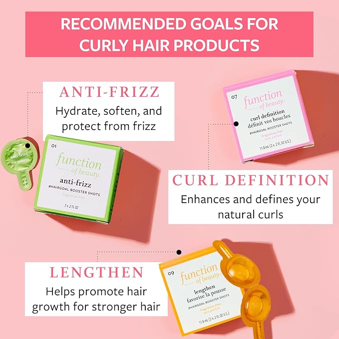 Function of Beauty Curly Hair Set with Shampoo, Conditioner & Add-In Booster Treatment - Curl Definition, Anti-Frizz & Lengthen Booster Shot to Enhance Shampoo, Conditioners & Hair Care Products