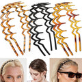 6 PCS Zig Zag Headbands Plastic Wavy Hair Head Band Comb with Teeth Hoop Accessories for Women Men Girls, Classic Black&Retro Leopard