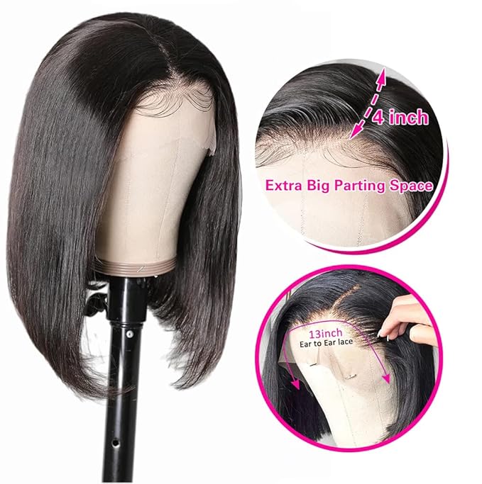 Short Bob Wig Human Hair 13x4 Frontal Bob Wigs Human Hair Pre Plucked wigs for Black Women Bob Lace Front Wigs 10 Inch 180% Density with Baby Hair Natural Color