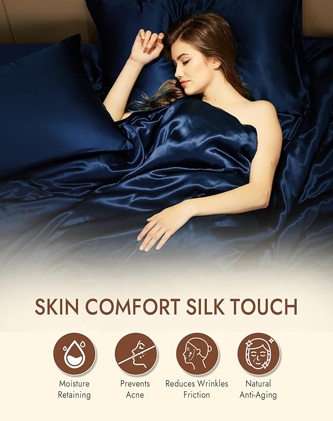 SilkSilky 100% Mulberry Silk Pillowcase - Pure 22 Momme High-Grade 6A Fibers for Hair & Skin, Envelope Closure, Natural, Organic, Breathable & Cooling Pillow Case (Standard, Dark Blue)