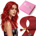 YoungSee Nano Bead Hair Extensions Red Nano Ring Hair Extensions Human Hair 20 Inch Nano-Loop Hair Extension Colorful Nano Extension Real Human Hair for Women Highlights 25g 25s