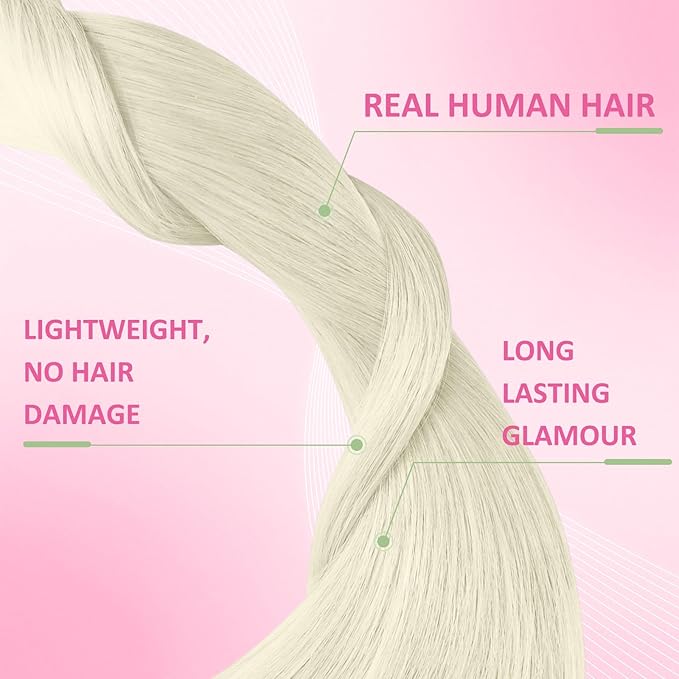 YoungSee Invisible Tape in Hair Extensions Human Hair Platinum Blonde Tape in Hair Extensions Human Hair Platinum Blonde 18Inch Tape-in Hair Extension Real Human Hair Long 20pcs 50g