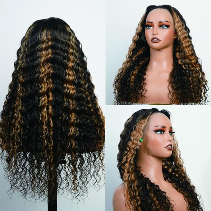 bangjazz Highlight Ombre Lace Front Wig Human Hair Pre Plucked 13x4 Fb/27 Colored Deep Wave Lace Front Wigs Human Hair 20 Inch 180% Density HD Lace Frontal Wigs for Black Women Glueless Wig