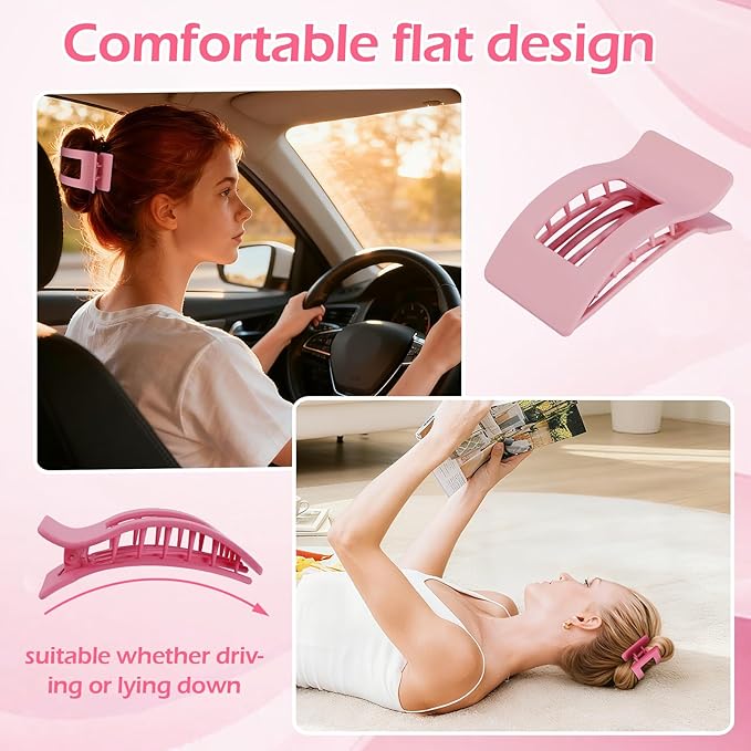 French Flat Hair Clips for Women 6pcs Hair Claw Clips for Thick or Thin Hair Matte Claw Clips for Girls Barrettes Non-Slip Strong Hold Hair Accessories for Women (Pink)