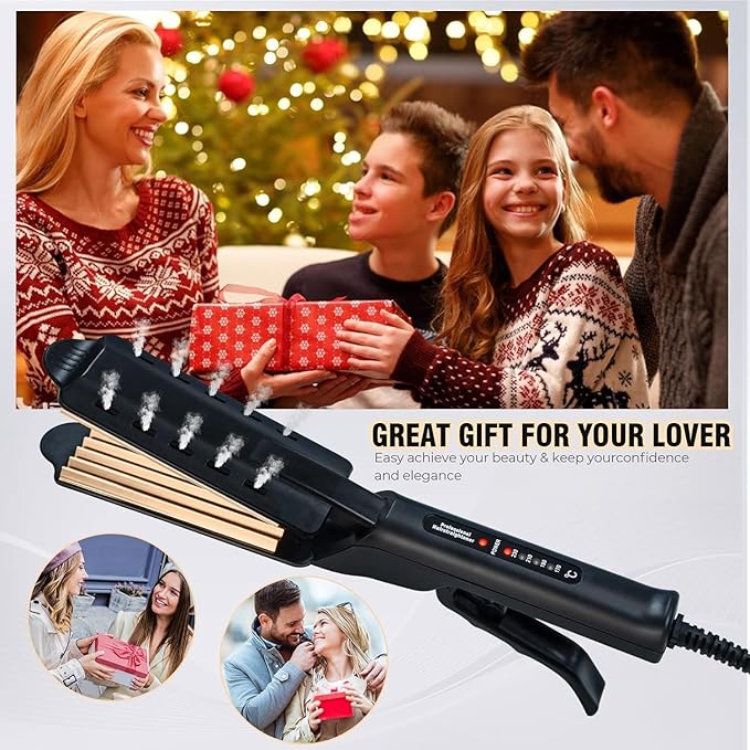 2 Inch Hair Crimper for Volumizing & Textured Styles, Ceramic Crimping Iron with Anti-Static Technology, 4 Adjustable Heat Settings 300°F-450°F, 110-240V Travel Hair Styling Tool for Women