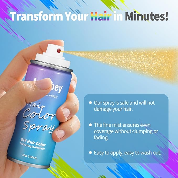 Halloween Hair Spray,Temporary Hair Color Spray for Women Kids Men,Washable Hairspray,Colored Hair Spray,Color Hairspray for Halloween,Party,Cosplay,Christmas Day (06#Gold)