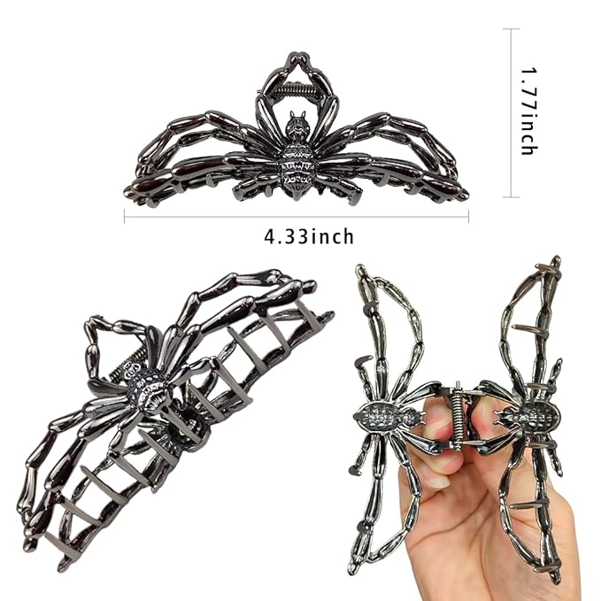 Large Realistic Black Metal Spider Claw Hair Clips - Strong Hold Nonslip Halloween Hair Accessories for Thick and Thin Hair