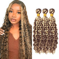 Highlight Bundles Human Hair P4/613 Deep Wave Bundle 18 20 22 Inch Niegmeag Brazilian Virgin Remy Hair Extensions Double Weft 2 Tone Brown and Blonde Bundles 300g