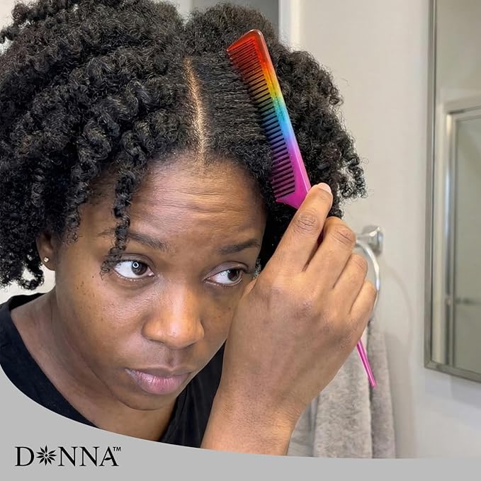 DONNA Bone Tail Comb – Assorted Color Pastel Styling Comb for Sectioning, Volume & Parting – Fine Tooth Hair Comb for Women, Men & Professionals (RAINBOW)