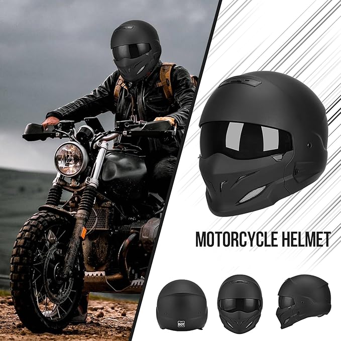 Full Face Motorcycle Helmet for Unisex-Adult Dirt Bike ATV Scooter Cruiser 3/4 Face Motocross Helmet Interchangeable Mouth Cover DOT Approved