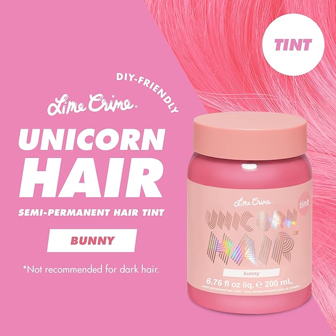Lime Crime Pastel Colored Unicorn Hair Tint, Bunny (Pastel Baby Pink) - Damage-Free Semi-Permanent Hair Color Conditions & Moisturizes - Temporary Hair Dye Kit Has Sugary Citrus Vanilla Scent - Vegan