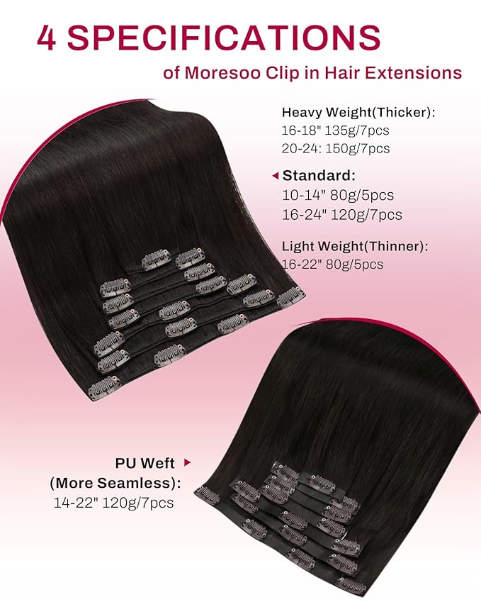 Moresoo Brown Clip in Extensions Remy Double Weft Clip in Human Hair Extensions Straight Hair Extensions for Women Dark Brown #2 7pcs 120g 18inch
