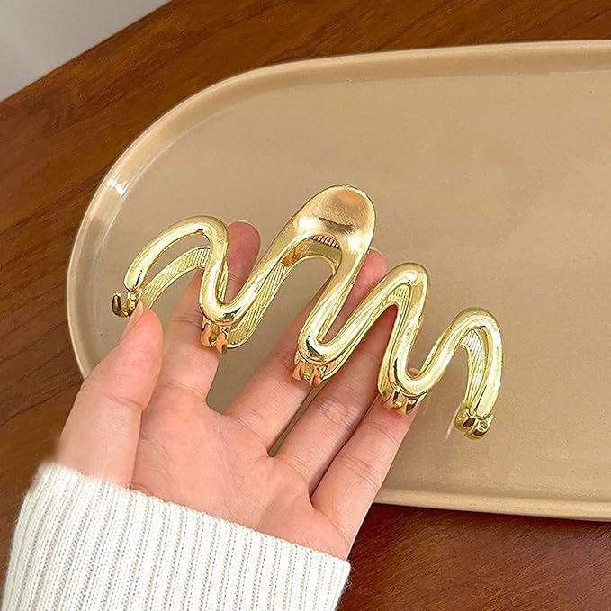 Hair Clip, Gold Irregular Waves, 1Pcs 4.52Inch Hair Claw Clips for Thin Thick Hair Accessories, Non-slip Head Clip, Elegant Hair Accessories