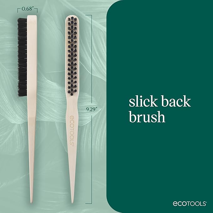 EcoTools Slick Back Hairbrush, Small Brush For The Perfect Ponytail Or Bun, Tease, Smooth, & Style Hair, Tame Frizz & Flyaways, Renewable Bamboo Handle & Vegan Boar Bristles, Cruelty-Free, 1 Count