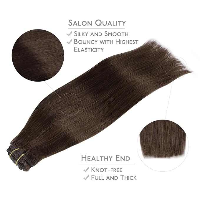 WENNALIFE Clip in Hair Extensions Real Human Hair, 22 Inch 160g 7pcs Chocolate Brown Remy Hair Straight Natural Extensiones De Cabello Humano Con Clip Ins