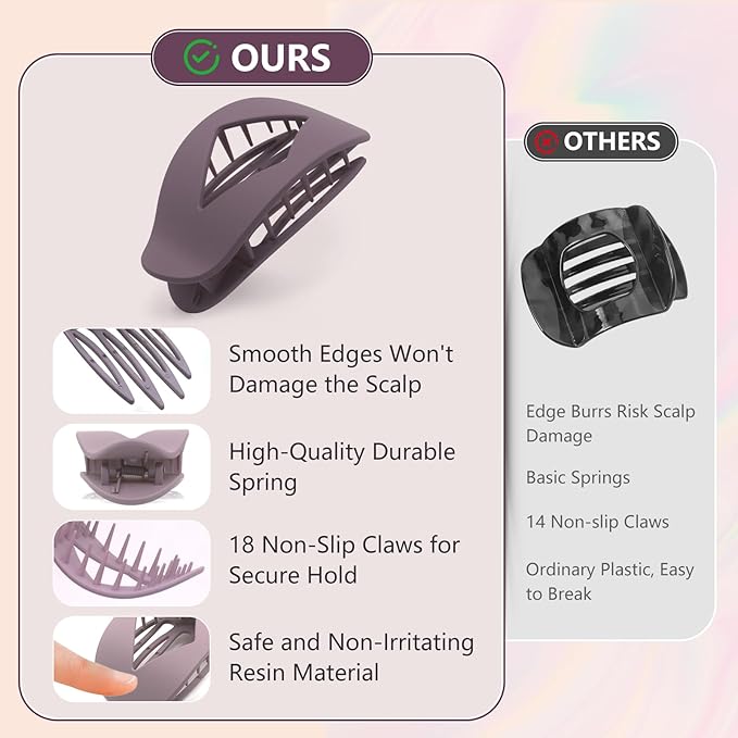 4 PCS Flat Hair Clips - Round Flat Claw Clips for Women and Girls - Strong Hold Grip French Hair Clips for Thick Thin Hair - Stylish Medium Classic Accessories Hair Barrettes (4PCS-Color-3)