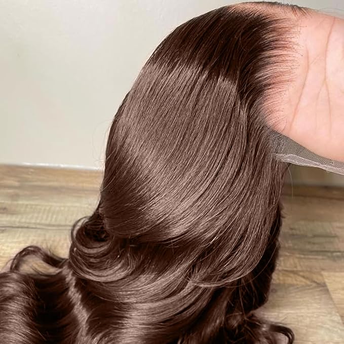 250 Density 13x6 HD lace wig Real FULL SKINLIKE Pre Plucked 0.10mm Ultra-thin Invisible Chocolate Brown lace front wig HD Lace Front Wigs Human Hair Small Knots Body Wave Full Virgin Hair 22inch